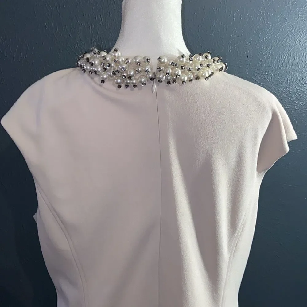 Betsey Johnson Scuba crepe fitted dress with a pearl embellished collar Size 12